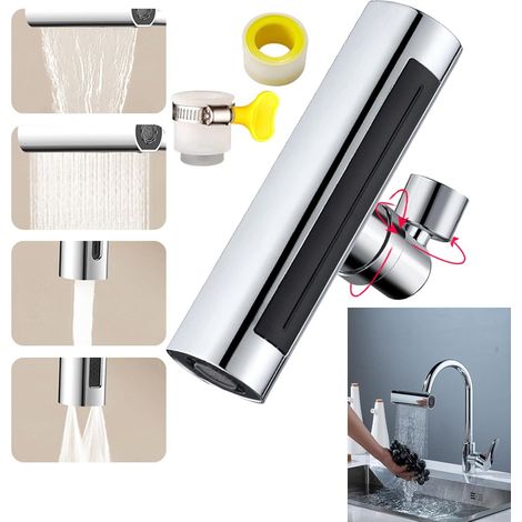 Wasserhahn Verlängerung & Drehdusche, 360° Drehbarer Universal Wasserhahnaufsatz für Küchenspüle - Mit Sprudelfunktion, Einhandmontage, Passt für 22mm Gewinde (Chrom)