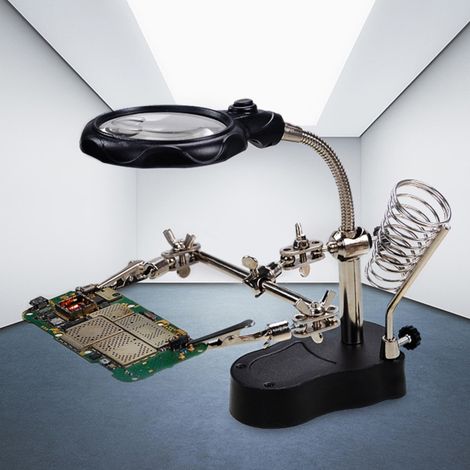 Lötstation mit Lupe, professioneller LED-Lampe und zusätzlichen Klemmen für die Gerätereparatur. (1/5)