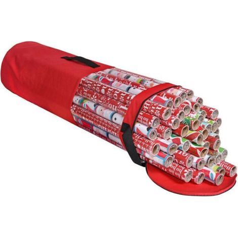 Sac de rangement cylindrique de papier cadeau de Noël avec fenêtre transparente (D9 x H 40 inches) - rose rouge (1/4)