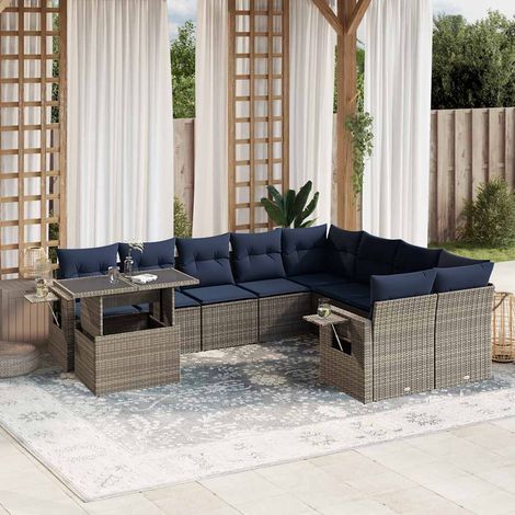 10-teiliges Gartensofa-Set mit Kissen, grau, Polyrattan (1/5)