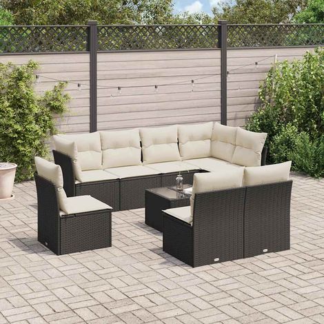 vidaXL Salon de jardin 9 pcs avec coussins noir résine tressée (1/3)