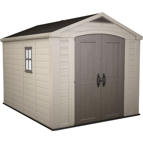 Factor 8x11 - Casetta da Giardino 256,50x243x331,50 cm 2 Ante per deposito attrezzi finitura effetto legno  in Resina Beige