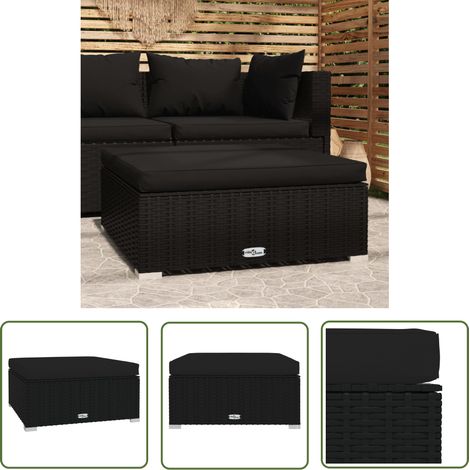 Repose-pied de jardin, Tabouret Pouf, Tabouret Bas coussin Noir 70x70x30 cm Résine tressée LKF84294 (1/5)