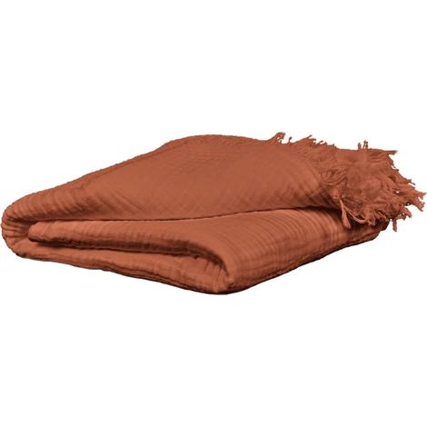 Plaid 130 x 160 cm en quadruple gaze de coton terracotta - PEPA 1 (1/5)