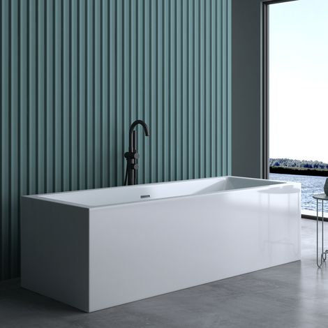 doporro Freistehende Design-Badewanne Vicenza509 180x80x58cm mit Ablaufgarnitur und Überlauf aus Acryl in Weiß und DIN-Anschlüssen