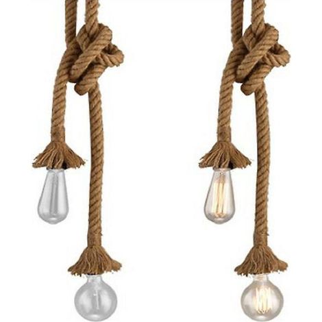 Suspension Armatur Lustre Corde Chanvre Plafonnier Industriel Pour Maison Salon Balcon Restaurant Double Ampoule 0.5M (1/5)