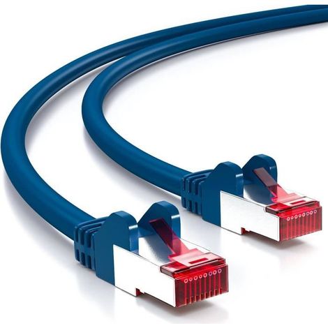 Câble Réseau Cat6 10 m, S/FTP Cuivre, Sans Halogène, RJ45 Gigabit, LAN pour Internet, Modem, Routeur, Switch, Bleu (1/5)