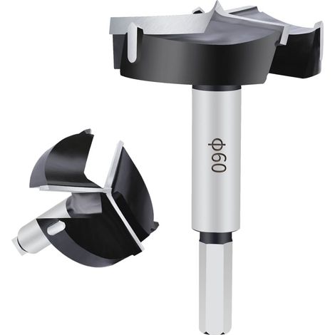 Broca Forstner de carburo de tungsteno de 60 mm para madera dura, taladro para madera, broca Forstner para madera, cortador de madera, kit de herramientas para madera, plástico y contrachapado (1/5)