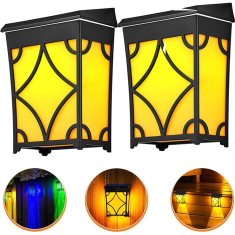 2 appliques solaires d'extérieur Appliques solaires étanches Éclairage décoratif, éclairage de clôture, pour terrasse, cour, lumière chaude + RVB (1/5)