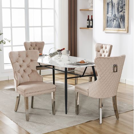 chaise salle manger velours beige boucle carrée OKMYHOME (1/5)