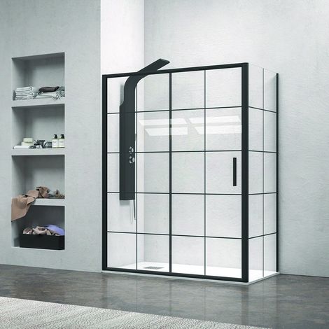 Cabina doccia nera 120x70 scorrevole vetro a quadrati neri NICO-D3000S kamalu (1/4)