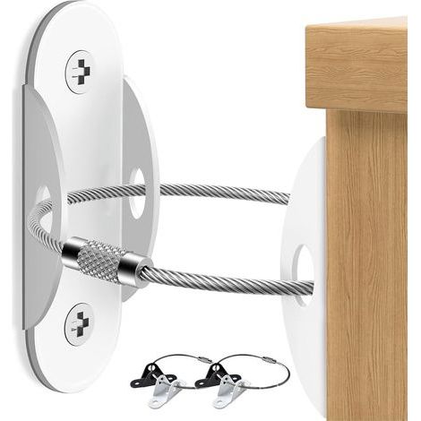 6 Kippsicherungs-Sets, Edelstahl, Stahlseil, Wandmontage, für Kleiderschrank, Kommode, Bücherregal (1/5)