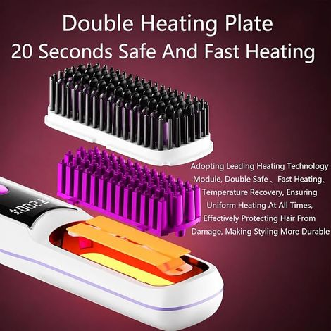 Spazzola lisciante senza filo, portatile per capelli con 3 livelli di calore, mini piastra USB-C ricaricabile per viaggio, spostamenti e styling quotidiano (1/3)