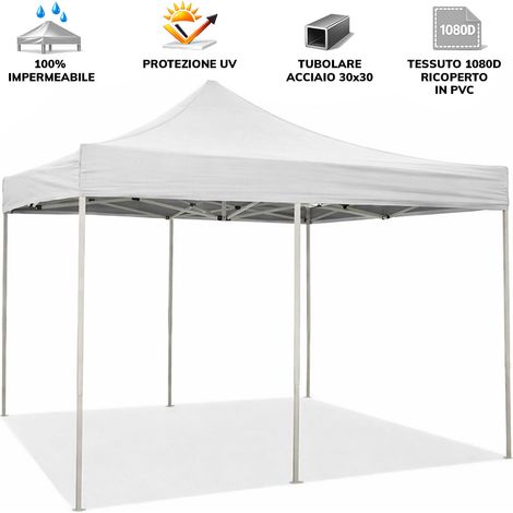 Gazebo pliable pliable 3x6 Blanc recouvert de PVC imperméable