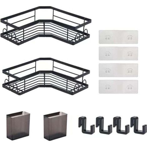 Étagères de salle de bain sans perçage, grand support de rangement avec 2 supports de dentifrice et 4 crochets, 2 pièces (1/4)