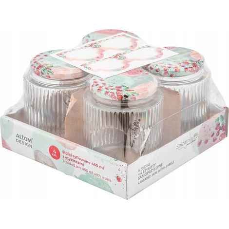 Bocaux en verre pour conserves avec couvercles rainurés 450 ml (lot de 4) (1/3)