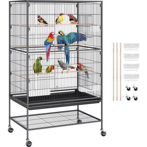 Cage à oiseaux sur pied, en acier au carbone avec support roulant, 79x51x132 cm (1/5)