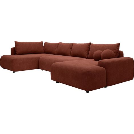 Grande divano letto angolo a sinistra panoramico in tessuto testurizzato terracotta - DAVISO