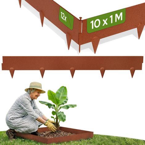 AREBOS 10m Cortenstahl Rasenkante 1,5 mm Stärke Beetumrandung Rasenbegrenzung flexibel wetterfest rostoptik Garten Set (1/5)