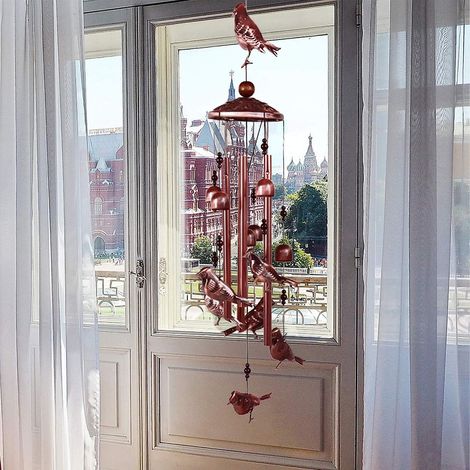 Carillon éolien d'extérieur grand format 35 pouces en métal, motif oiseau, avec 4 tubes en aluminium, ton foncé (1/5)