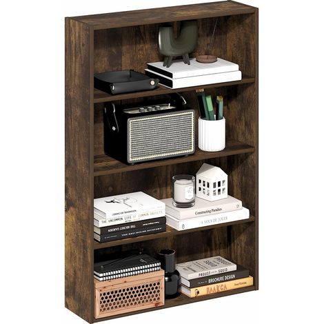 Étagère, Bibliothèque À 4 Niveaux avec Étagère Ouverte, Étagère De Rangement Cubique, 15 X 61 X 89 Cm, pour Salon, Chambre, Bureau, Pin Ambré (1/5)