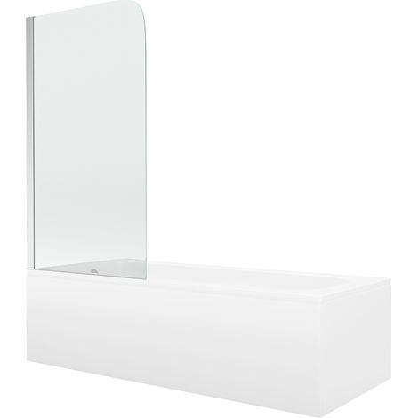 Mexen Vega rechteckige Badewanne 170 x 70 cm mit Verkleidung und 1-flügeliger Duschwand 75 cm, transparent, Chrom (1/5)