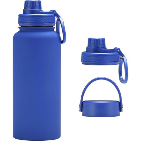 Gourde isotherme – grande gourde en acier inoxydable – 1 litre, idéale pour le sport et les voyages – étanche et à isolation thermique – avec 2 bouchons – parfaite pour la salle de sport et la randonn (1/5)