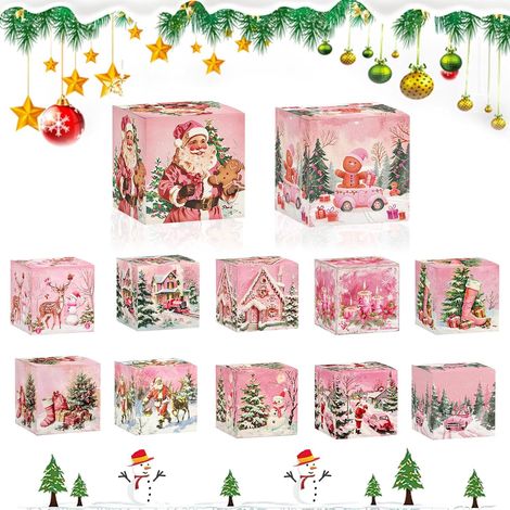 12 Pièces Boite Cadeau Noël, Decoration Noel Boite Cadeau Vide, Rose Emballage Cadeau, Boîtes Cadeaux, Petite Boîte Noël, Boite a Bonbon Noel pour Bonbons, Chocolats, Biscuits, Dessert (1/5)
