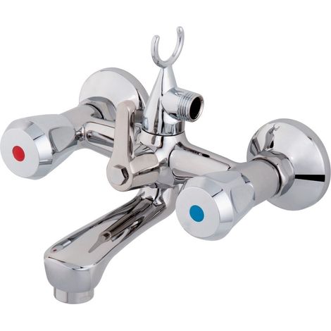 Robinet de bain, 2 poign.,sans garniture poignée plastique, laiton chromé