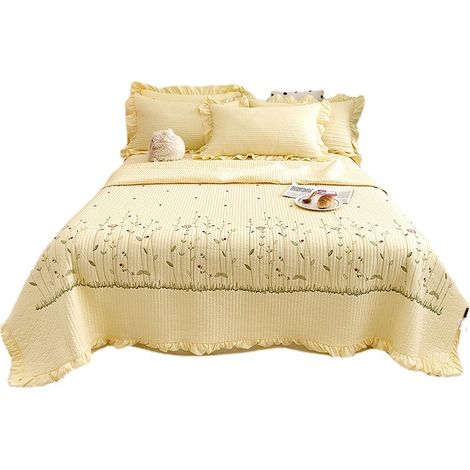 Couette en coton uni, motif brodé élégant, idéale pour la maison et l'été. (1/5)