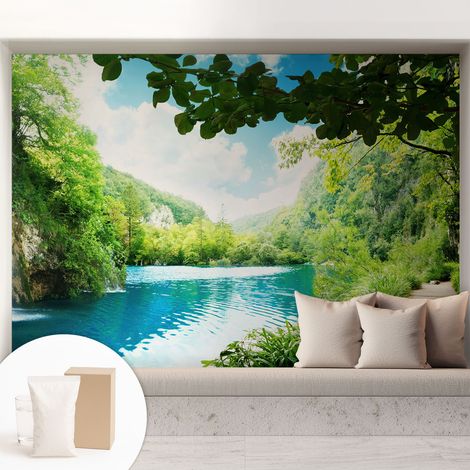 Tapete Dekorative Vliestapete mit Klebe für Wand - Mustertapete - moderne Einrichtung - für Büro Natürliche Oase 208x146 cm (1/5)