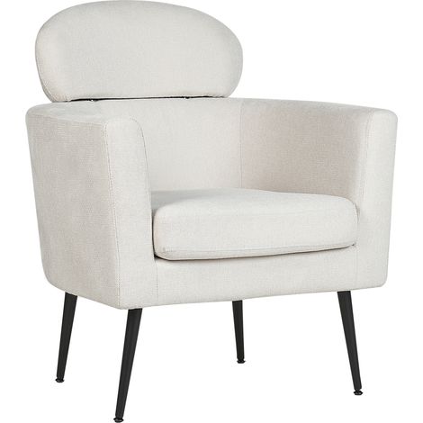 Sillón con reposacabezas diseño glamuroso tapicería de tela patas negras blanco crema Soby
