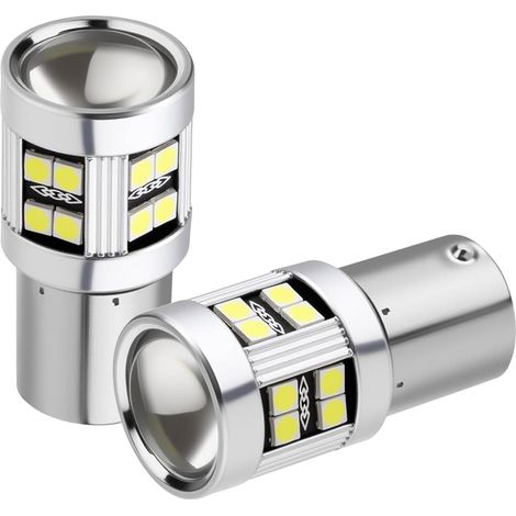 2 Pcs P21W 1156 BA15S LED Bulb, 6W 6000K White Super Bright 12V-24V DC, Replacement for Reverse Lights, Brake Turn Signal, Tail & Rear Fog Lamp