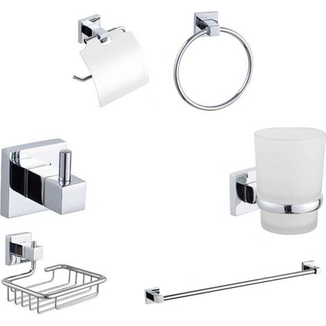 KIT COMPLET 6 ACCESSOIRES DE SALLE DE BAIN PORTE-SAVON WC CROCHET SERVIETTE 03905 (1/2)