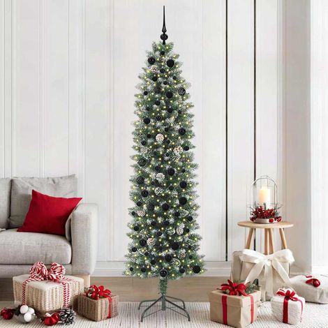 Künstlicher schlanker Weihnachtsbaum Grün und Weiß 210 cm