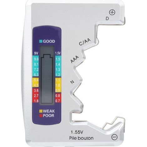 Jeffergarden Testeur de Batterie, Vérificateur Universel de Piles Petit Testeur de Piles pour Batterie au Lithium C/D/9V/AA/AAA/1.5V - Testeur de Batterie pour Batteries Domestiques