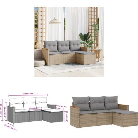 Salon de jardin avec coussins 4 pcs beige résine tressée - Ensemble Salon De Jardin - Salon De Jardin Extérieur - Meuble De Jardin - Canapé De Jardin - Résine Tressée - Home & Living (1/3)