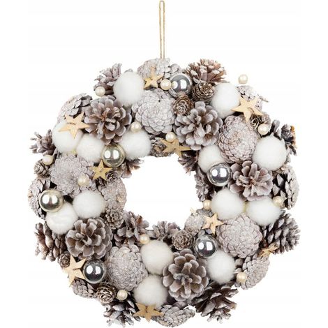 Kranz MagicHome Weihnachten, natur, weiß, hängend, mit Sternen, 35x9 cm (1/3)