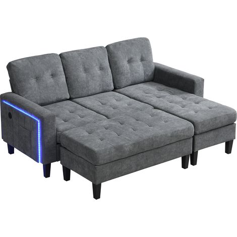 CAIziCanapé d’angle L modulable 3+2 places LED avec pouf XXL mobile moderne (1/5)
