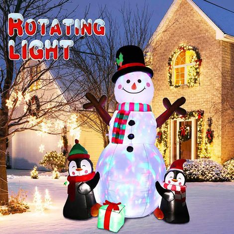 Bonhomme de Neige de Noël Gonflable, 1.8m Bonhomme de Neige avec Lumières LED, Décoration de Noël avec des Pieux de Cordes Fixes, Décoration du Modèle pour Jardin Fête Intérieur Extérieur (1/5)
