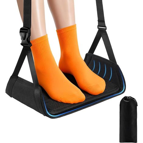 Repose-Pieds pour Jambes enflées Avion Réglable pour Vol & Bureau Plateau en Bambou capacité jusqu'à 40kg Mousse à Mémoire & Sac (1/5)