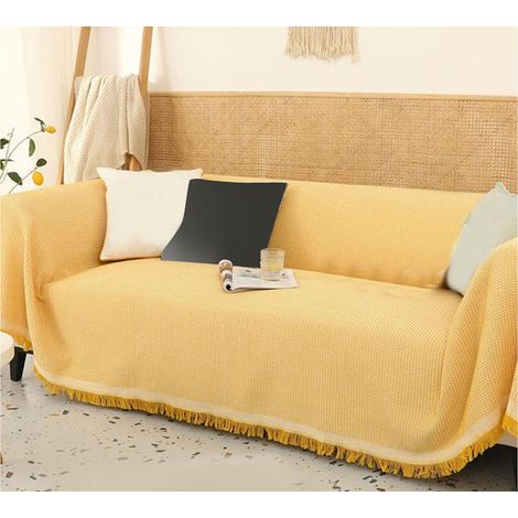 Copridivano morbido, antiscivolo, confortevole, antipolvere ed elegante per soggiorno, bianco e giallo, 90x180. (1/5)