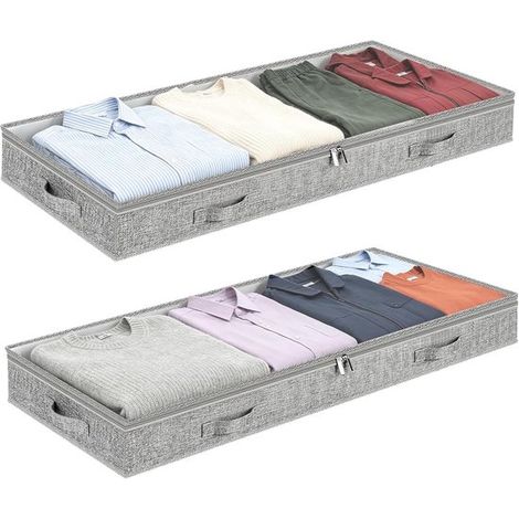 2 pièces – Boîtes de rangement sous lit 100 x 50 x 10 cm – Tissu pliable avec fermeture éclair et poignées – Protection contre la poussière – Pour vêtements et couvertures (1/5)