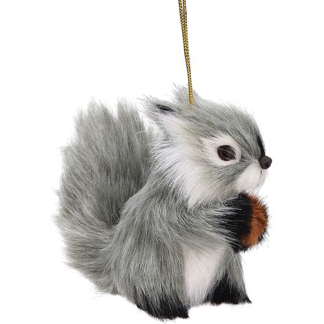 Kunstfell-Tierfigur, graues Eichhörnchen, zum Aufhängen am Weihnachtsbaum, Rucksack oder für Partys. (1/4)