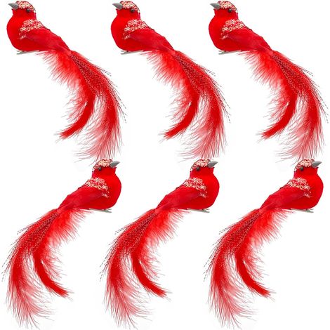 Oiseau Cardinal - Décoration Arbre De Noël Avec Pince - Ornements Artificiels À Plumes - Thème Hivernal Mariage - Lot De 6 (1/5)