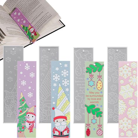 Moules en résine pour marque de livre de Noël, moule en silicone anti-adhésif pour décoration d'intérieur pour étagère, porte, fenêtre, salle de classe, bureau, vacances, anniversaire, enseignants (1/5)