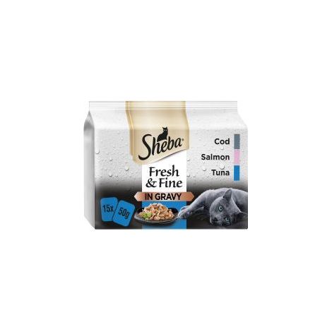 Sheba Fresh & Fine Wet Cat Food Pouches Fish in Gravy 15 x 5 - 748293