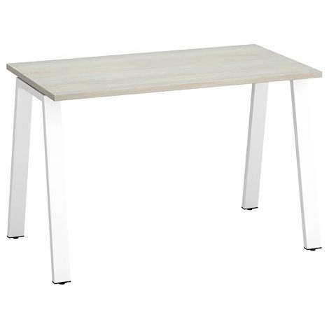 Bureau droit individuel chêne gris 120 x 60 cm, piétement métal blanc - Arch - Maxiburo