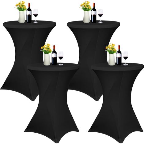 Lot de 4 nappes à coins carrés extensibles en élasthanne pour cocktail 81x 110 cm Noir Ajusté pour table haute, nappe ronde pour cocktail pour bar, mariage, cocktail, table de banquet (noir) (1/5)