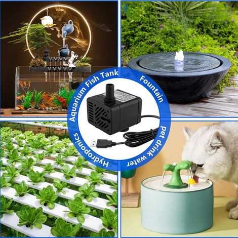 Pompe à Eau Submersible USB 5V Mini Pompe pour Fontaine Aquarium Étang Culture Hydroponique et Distributeur d'Eau pour Animaux
